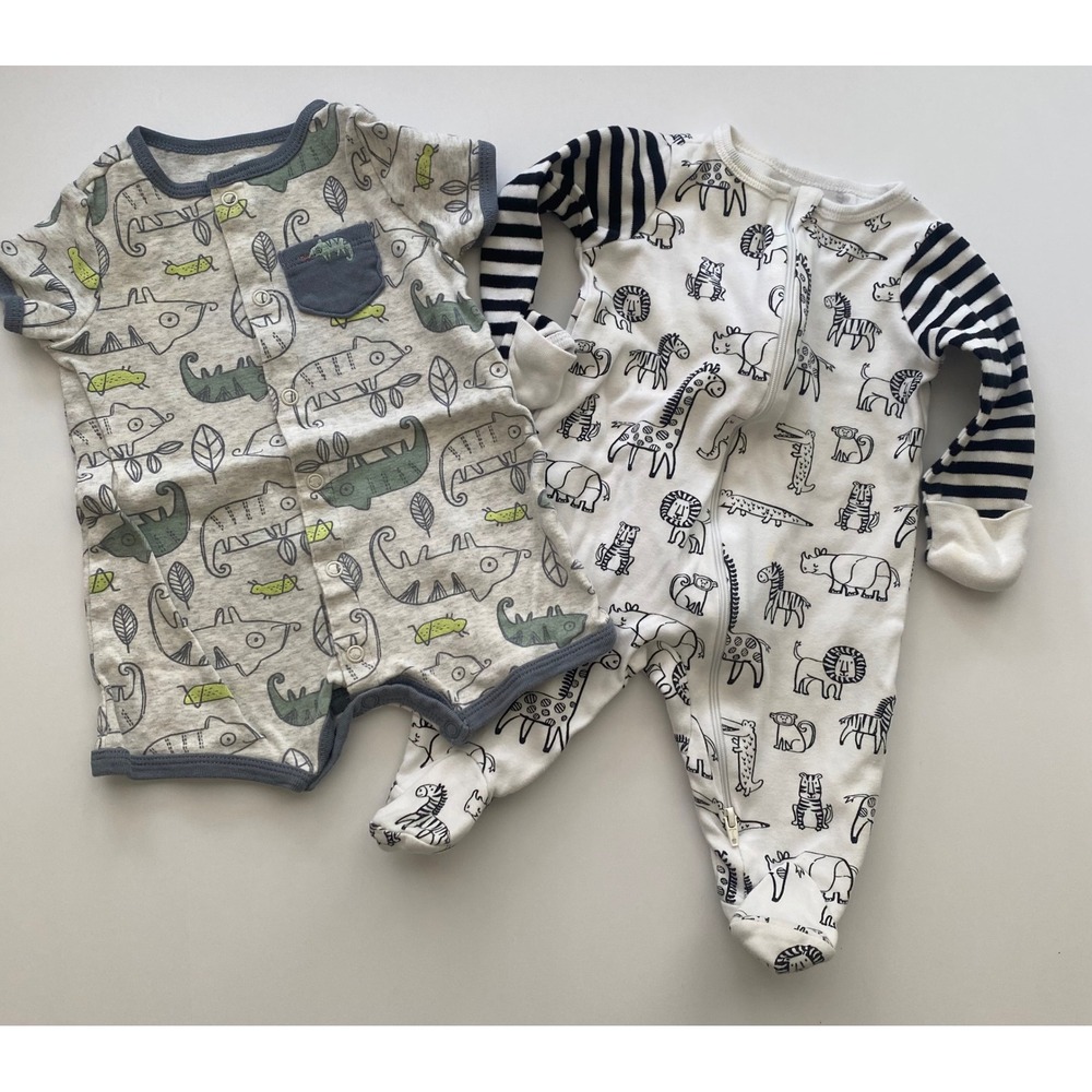 Child of Mine 0-3M Baby Rompers Bodysuits Alligator Safari Animals 2 pieces